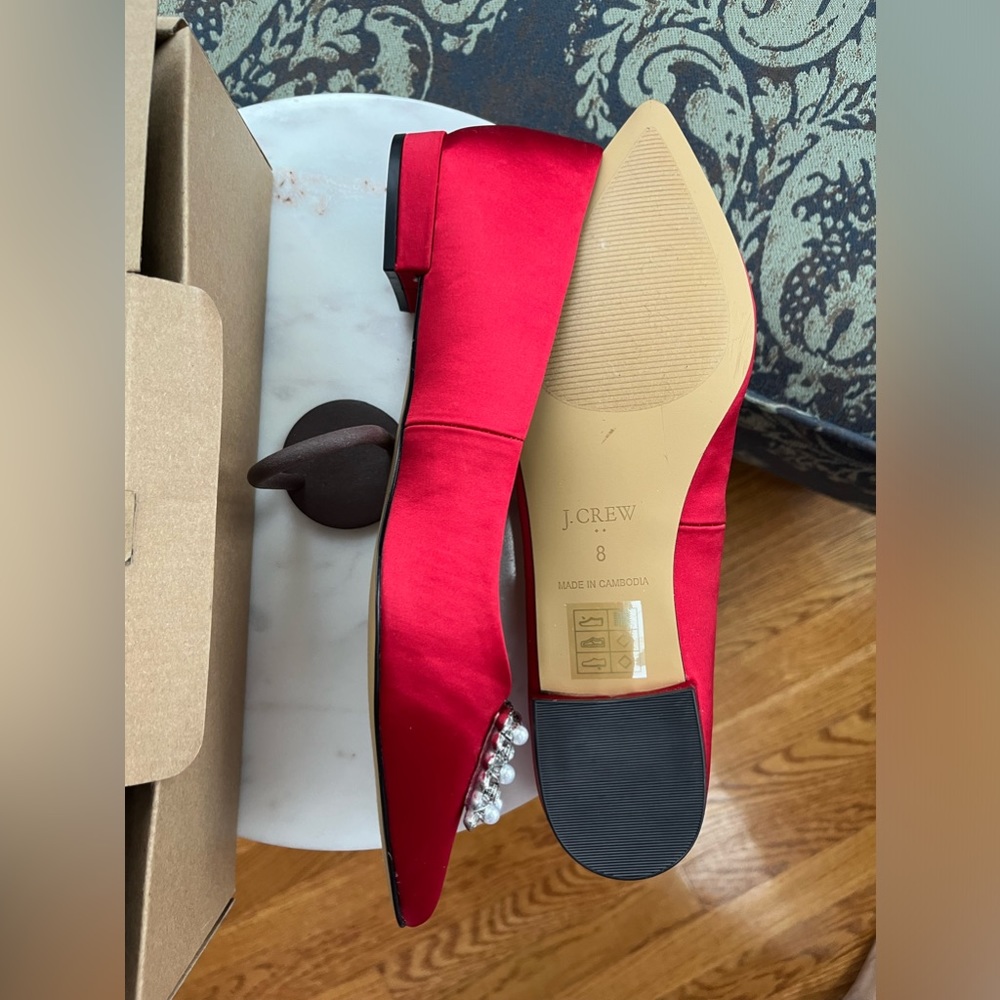 NIB- J Crew Ruby Satin Pointy Toe Jeweled Flats - Picture 5 of 10